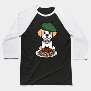 Cute Happy Dog is eating spaghetti Baseball T-Shirt